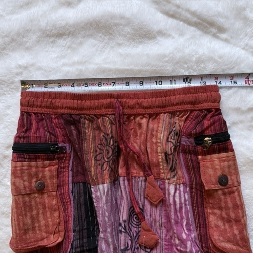 Rising International Patchwork Harem Pants Pink Red Cotton Boho Joggers Large - Picture 5 of 7